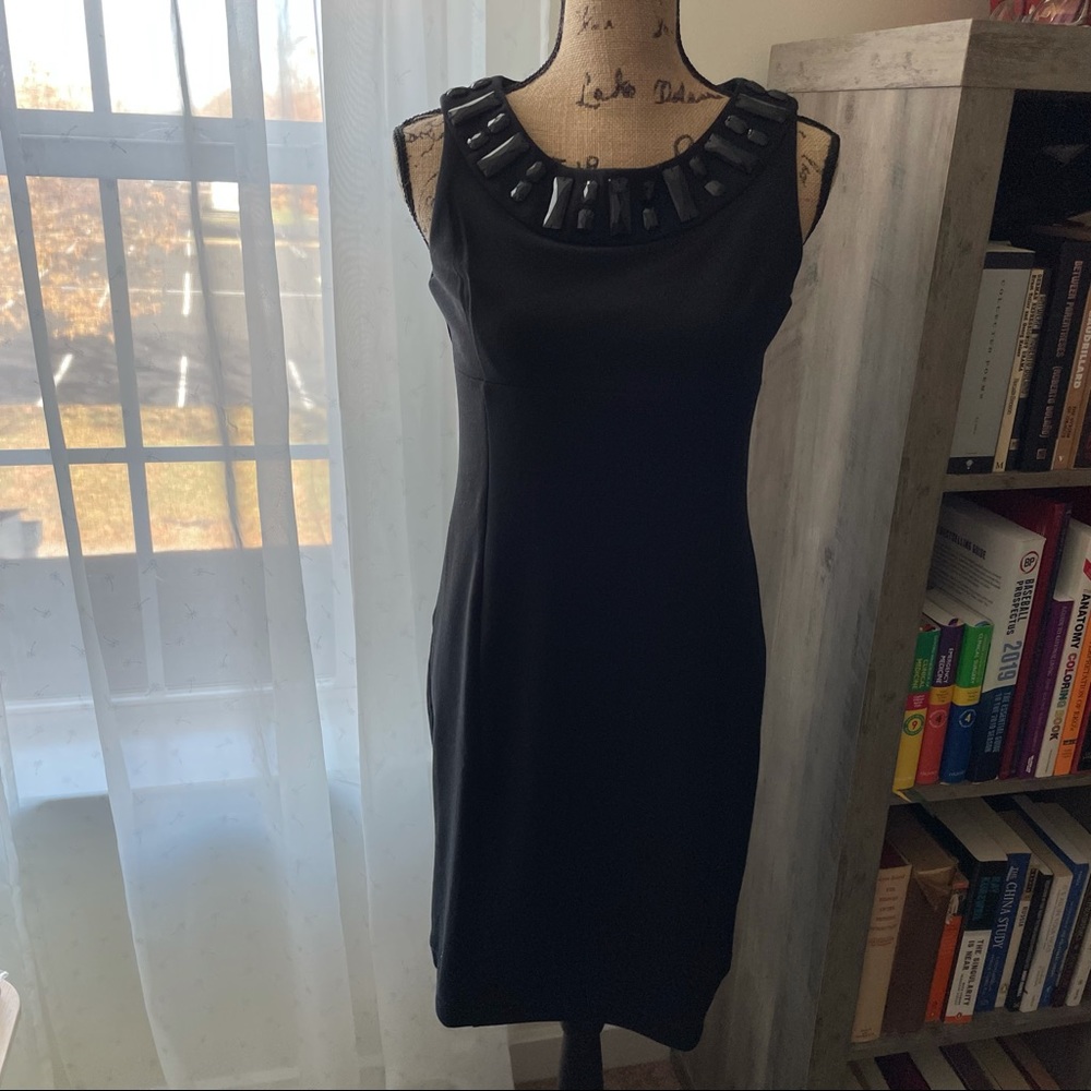 Vintage beaded neckline black jersey dress